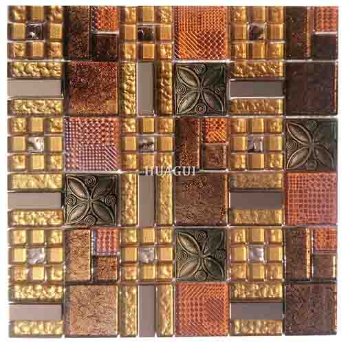 Mix a variety of crystal glass mosaics mix resin tile gold effect backsplash