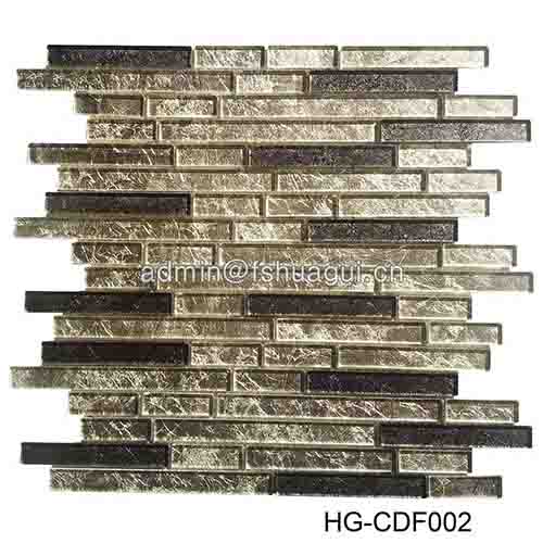 Unique gold foil strip kitchen backsplash glass mosaic wall tile
