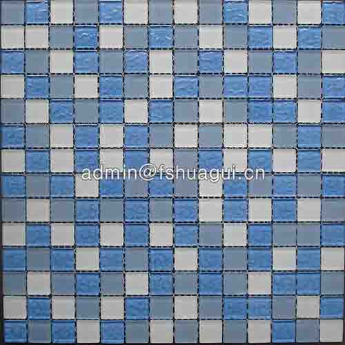 Swimming pool crystal glass mixed blue colors glass mosaic tile HG-420008