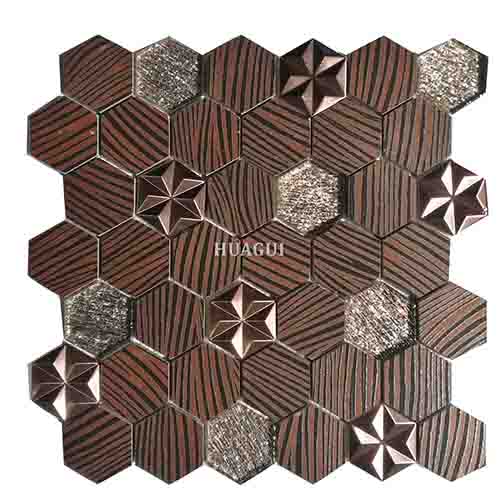 Glass ceramic hexagon mosaic patterned tile from China manufacturer