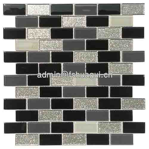 Silver black and white glass mosaic tile for kitchen backsplash