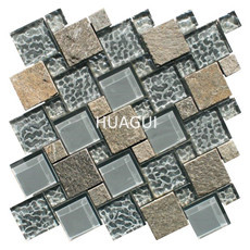 Linear Sized Travertine Glass Mosaic Tile Grey Color  Mixed Ceramic Square Shape Backspalsh