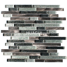 Urban Random Sized Metal Mosaic Glass Mosaic Tile Linear Fireplace