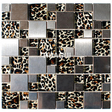 Imagine Leopard Print Glass and Metal Sqaure Mosaic Tile  Hotel Decoration Backspalsh