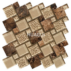 Linear Sized Travertine Mosaic Tile in Brwon Mixed Ceramic Square Shape