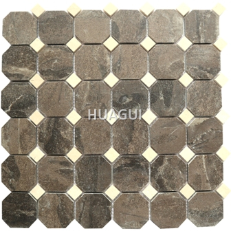 New Design Octagon Shape Random Sized Marble Mosaic Tile in Brown kitchen wall backsplash