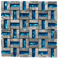 Reflections Glass Mirror Ocean Bule Mosaic Tile Mixed Stainless Steel Chips Wall Backsplsah Tile