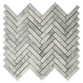 Random Sized Marble Mosaic Tile in White/Gray Herringbone Mosaic Tile