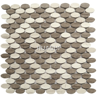 Oval shape Beige mixed Brown Marble mosaic tile for kitchen fireplace decoration