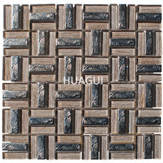 Squares Glass Mosaic Tile in Beige Mixed Stainless Steel Material Backsplash Tile