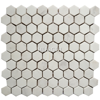 Urban Random Sized Metal Marble Mosaic Tile Hexagon Shape Polished Marble Mosaic Tile in White