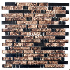 Brown and Clear Backsplash Tiles, Glossy Coated Glass Tile for Kitchen, Crystal Mosaic Accent Tile Wall in Bathroom