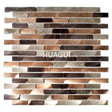 Linear Random Sized Metal Mosaic Tile in Metallic Gray/Brown Metal Mosaic Tile