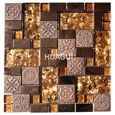 Rectangle Shape Wall Paper Glass Mosaic Tile Mixed Stainless Steel Patterned Resin Tile