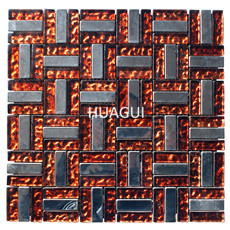 Stainless Steel Interlocking Glass  Mosaic Tile for Wall Panel Bathroom KTV 