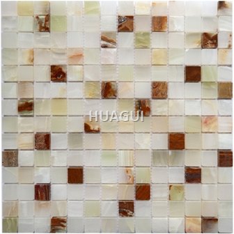 Maison Crystal white jade stone mosaic tile in beige/Red/Champagne