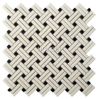Basketweave with Black Dot Marble Mosaic Tile in Grey for Kitchen Backsplashes Accent Walls