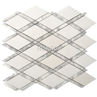 Random Sized Marble Mosaic Tile in White/Gray Mesh-Mounted