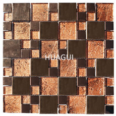 Mosaic Tile Wall Stainless Steel Plate  Glass Mosaic Tile Brwon Color