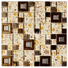 Flower Pattern Random Sized Metal Mixed Glass Mosaic Tile in Yellow Home Decoration 