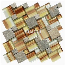 Linear Sized Travertine Mosaic Tile in Multi-colored Mixed Ceramic Square Shape Bakcpalsh