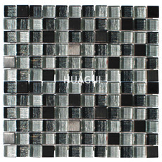 Sqaure Random Sized Glass Foil Mosaic Tile in Glossy Gray Stainless Steel Cube Mosaic