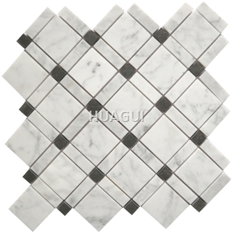 Random Sized Marble Rhombus Square Rectangle Marble Mosaic Tile in Black/White/Grey