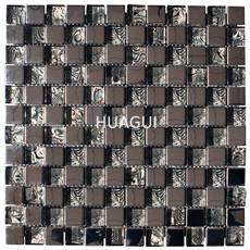 Small Sized Mixed Material Mosaic Tile in Black Wall Paper Glass Mosaic Tile Indoor