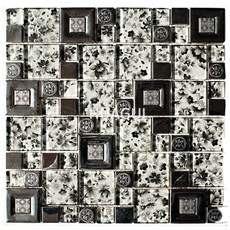 Flower Pattern Random Sized Metal Mixed  Glass Mosaic Tile in Silver Home Decoration