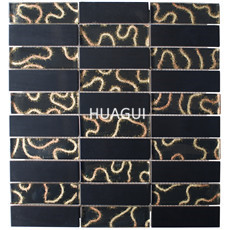 Persia Style Black Metal Peel & Stick Mosaic Tile Patterned Rectangle Shape for Wall Panel