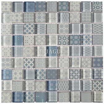 Light blue inkjet Glass Tile Oasis mosaic supplier