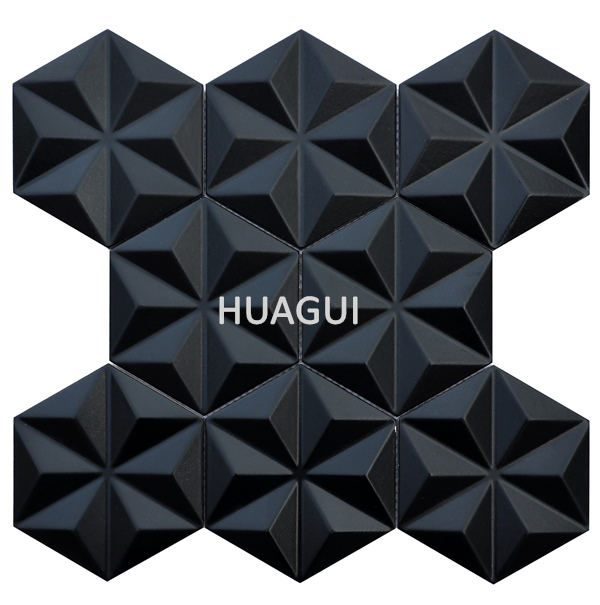Black hexagon fireclay tile