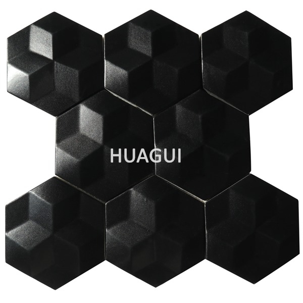 Black hexagon artisanal tile